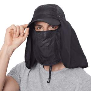 Solbeskyttende hatt med nakkedeksel for ansiktet
